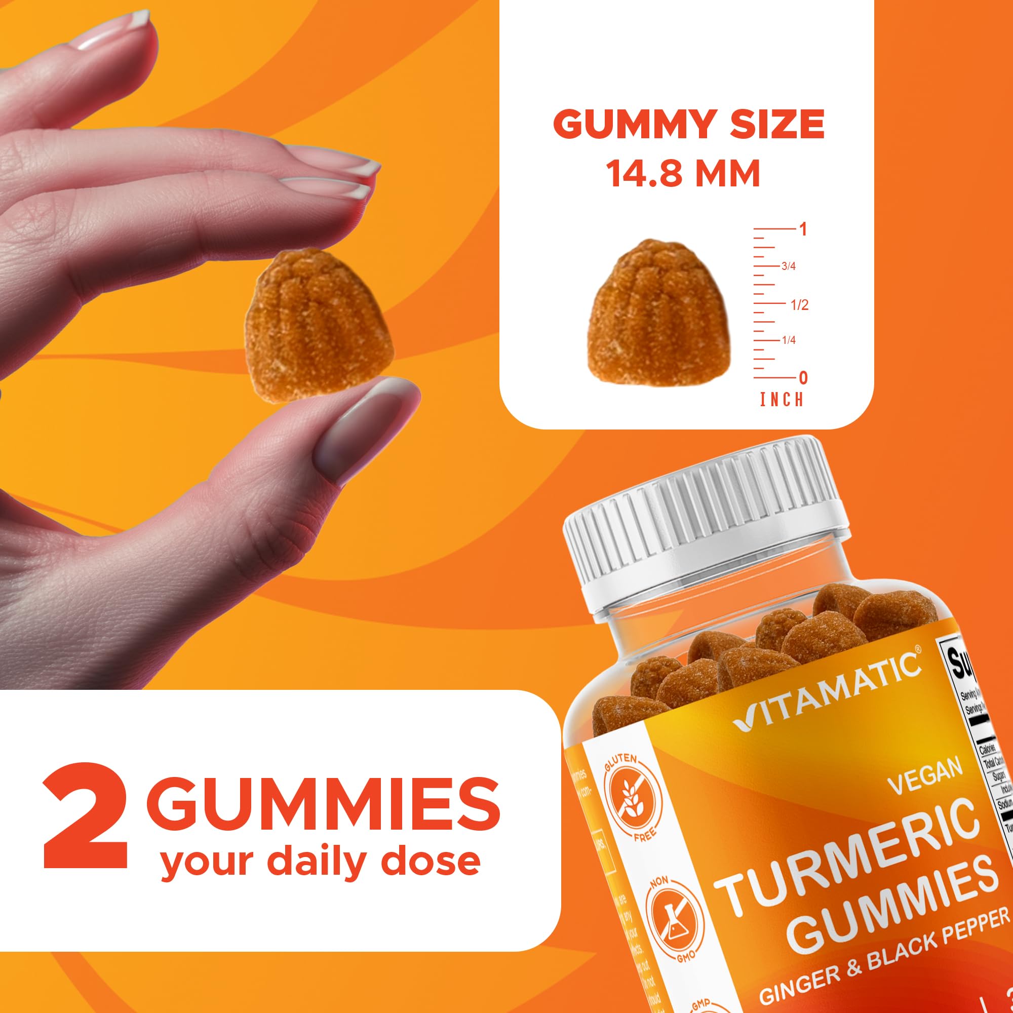 Vitamatic gominolas en mano para mostrar tamaño y facilidad