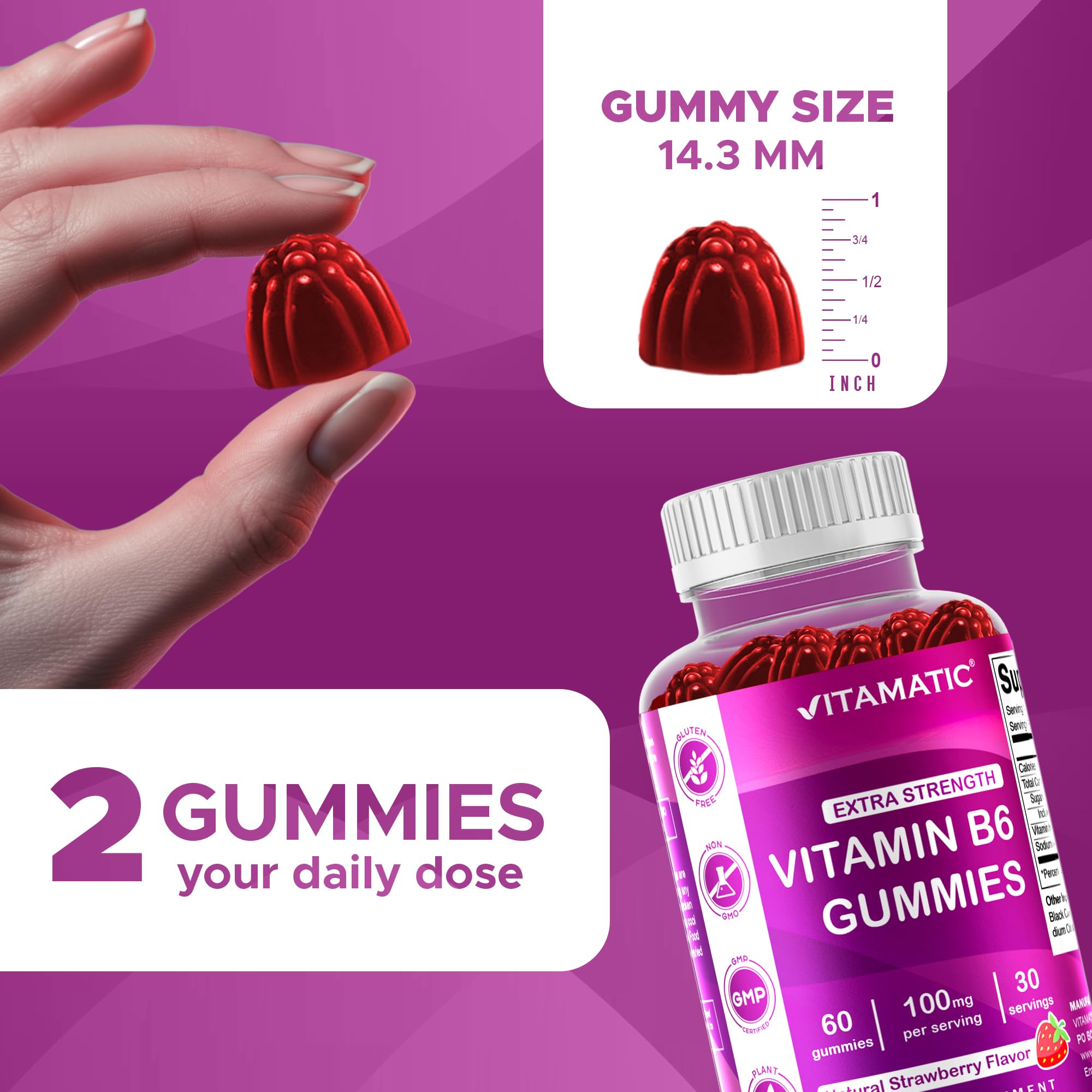 Vitamatic frascos abiertos con gomitas visibles y aspecto apetecible