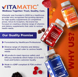 Vitamatic frasco en escritorio sugiriendo uso diario durante jornada laboral