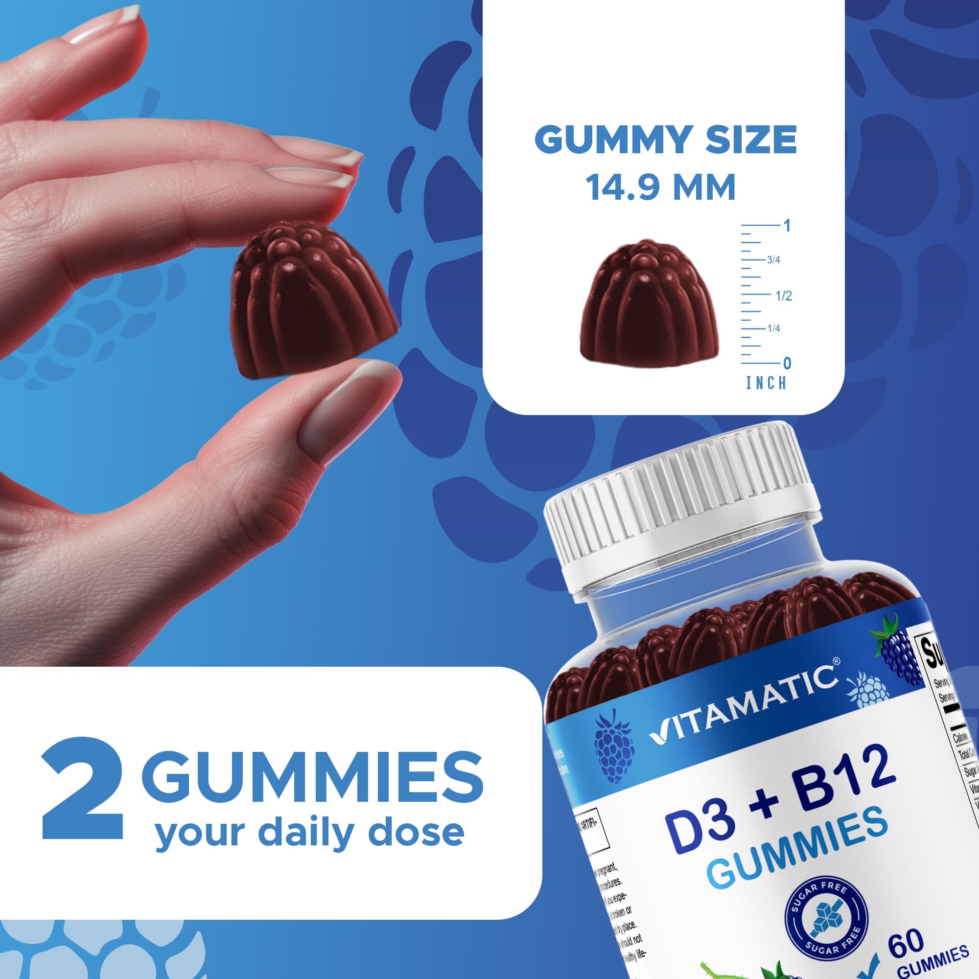 Vitamatic gomitas en mano para comparar escala y facilidad de consumo diario