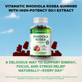 Vitamatic ingredientes listados en etiqueta destacando Rhodiola y origen vegetal