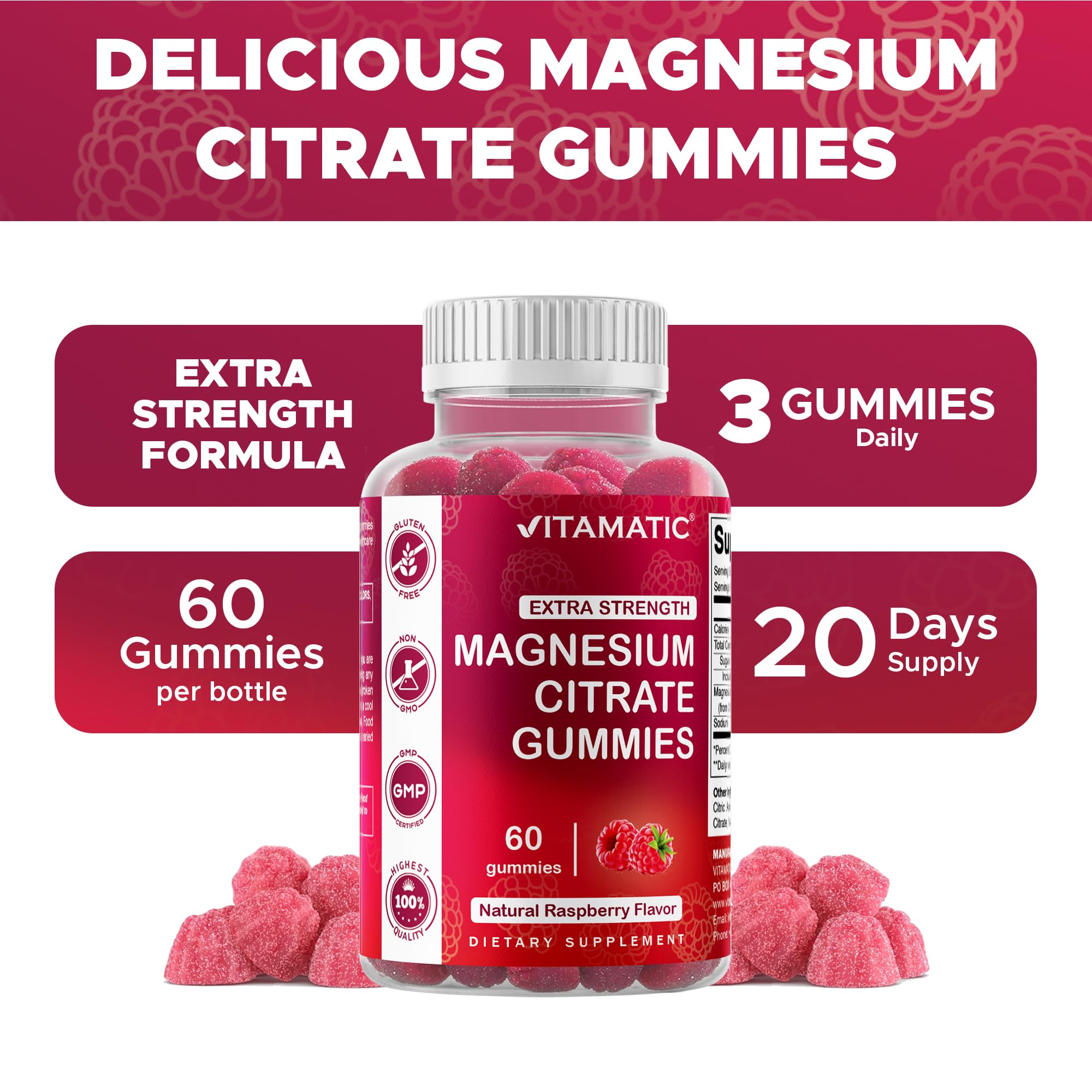 Gomitas Vitamatic junto a frambuesas mostrando sabor natural y apetitoso
