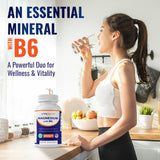 Vitamatic ilustración de glicinato y B6 indicando formas de magnesio y absorción