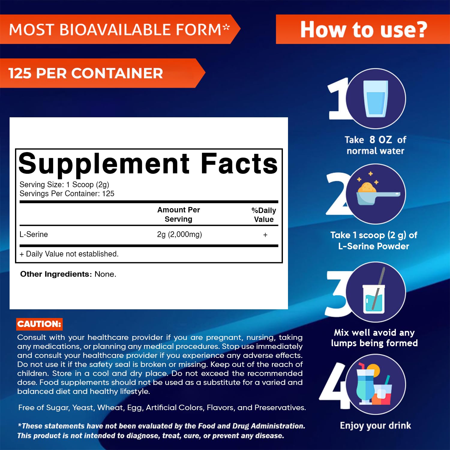 Vitamatic polvo de L-serina textura fina que facilita mezcla rápida