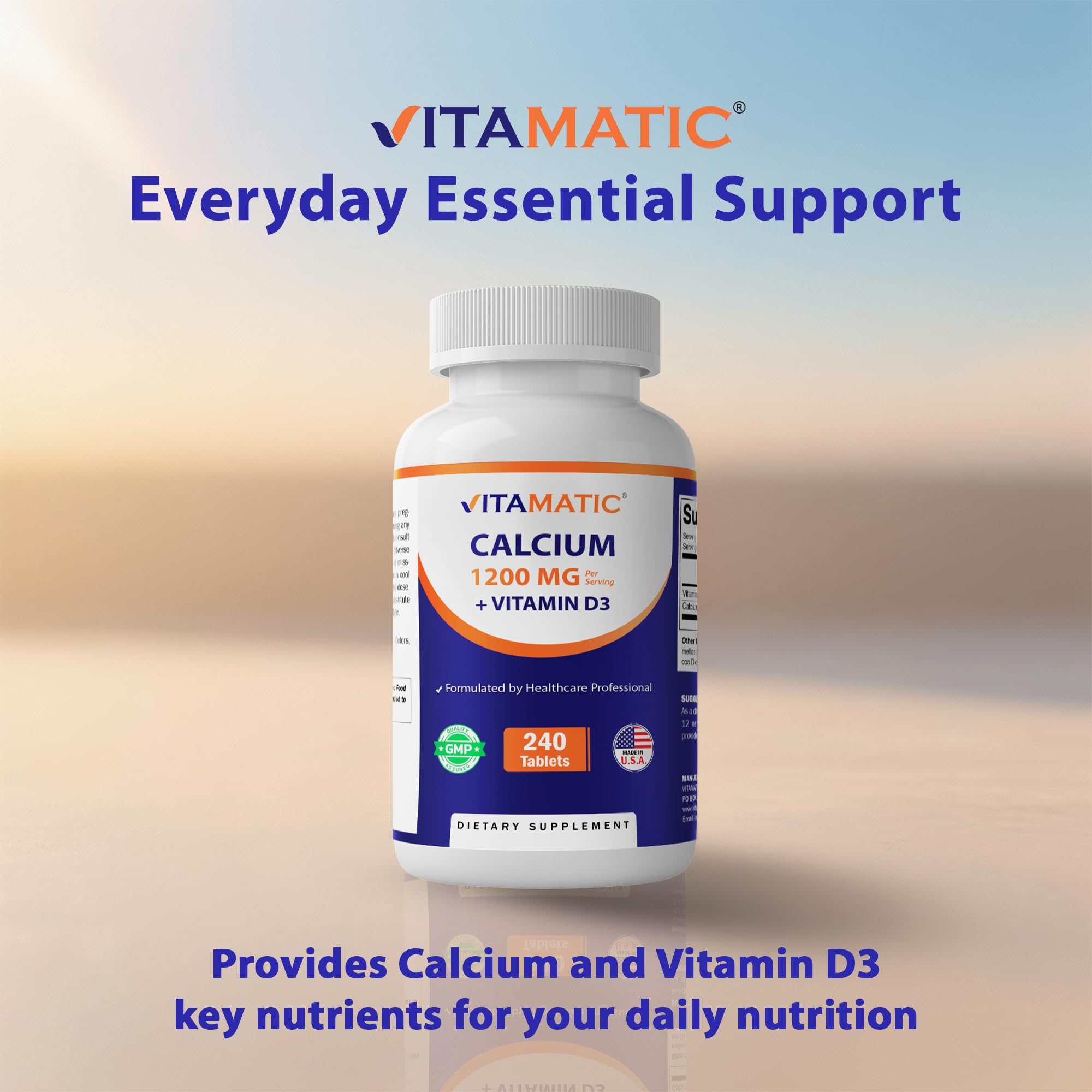 Vitamatic tabletas junto a una moneda para comparar tamaño
