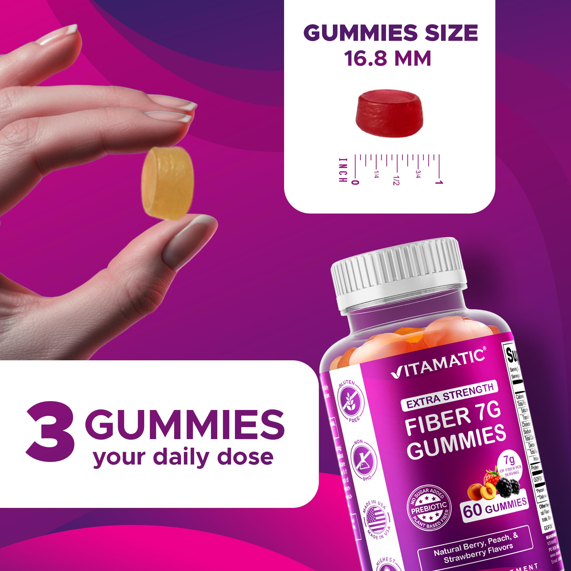 Vitamatic frasco junto a una regla para comparar tamaño y capacidad