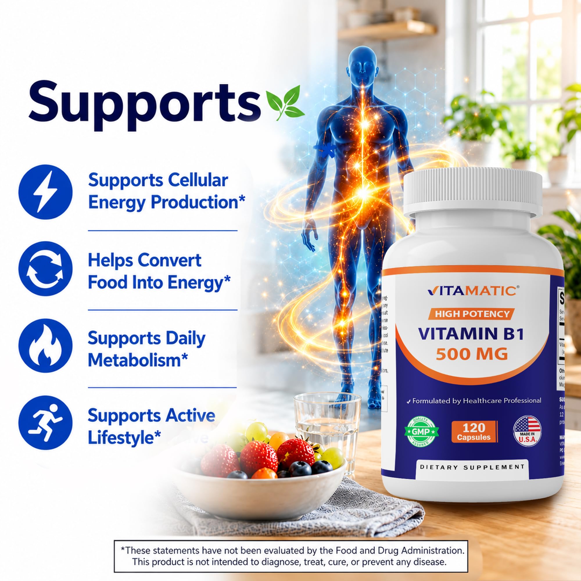 Vitamatic comparación de tamaño con moneda para referencia de escala del producto