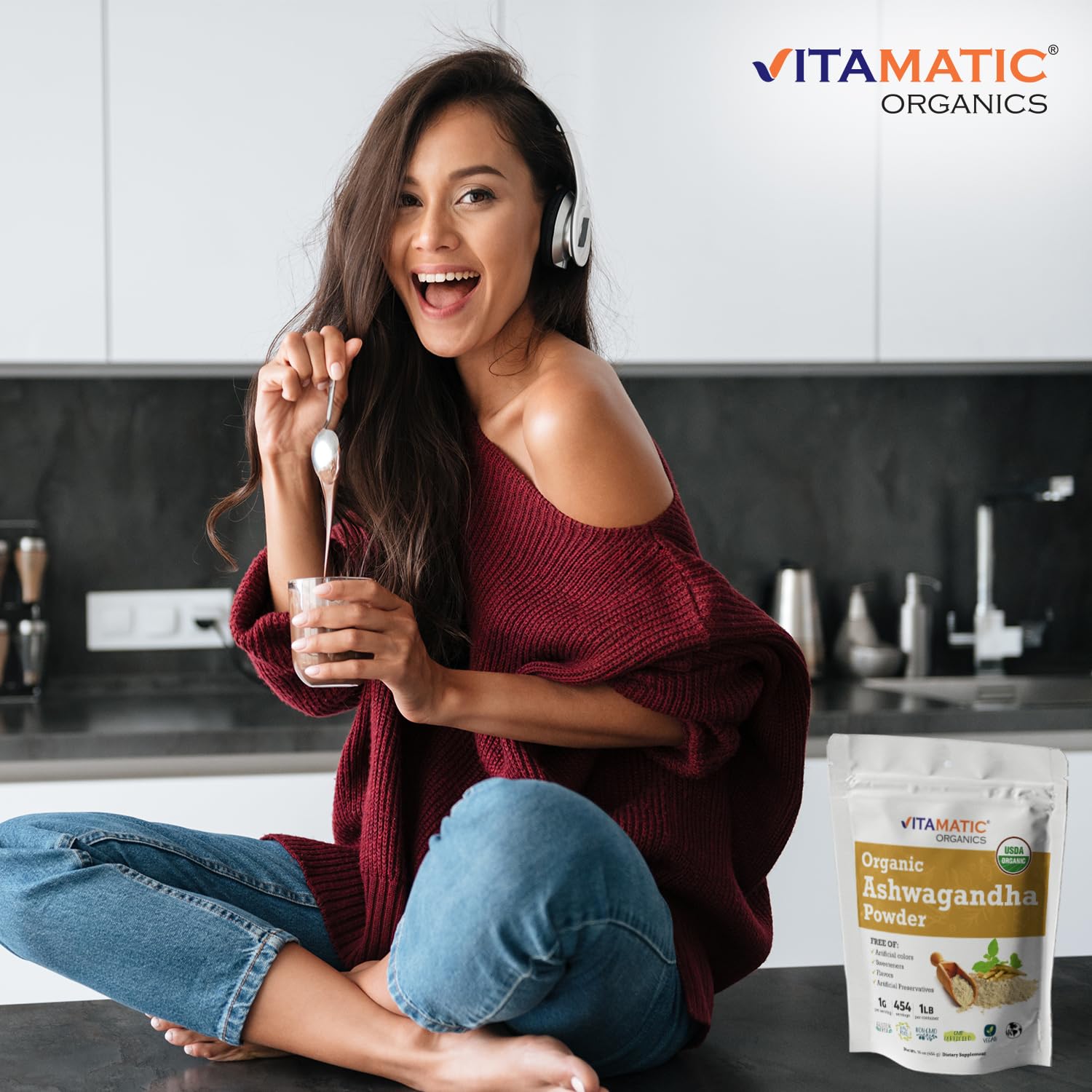 Vitamatic ashwagandha en batido saludable listo para consumir