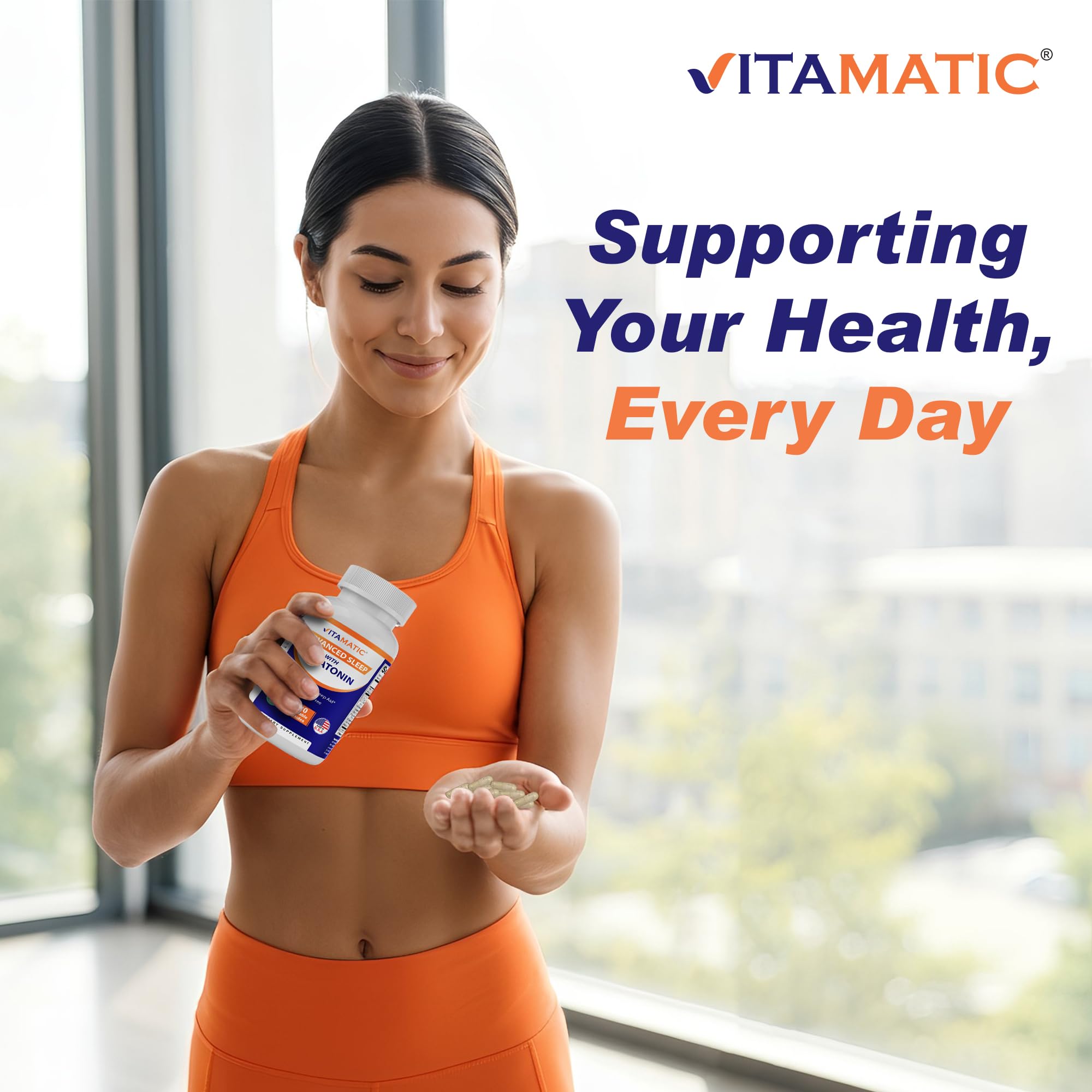 Vitamatic uso nocturno en mesita de noche sugiriendo rutina antes de dormir