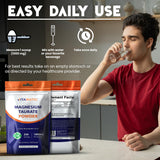 Vitamatic vaso con polvo disuelto, demostrando rápida solubilidad y uso