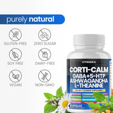 Vitamax Corti-Calm comparación de tamaño del frasco para portabilidad