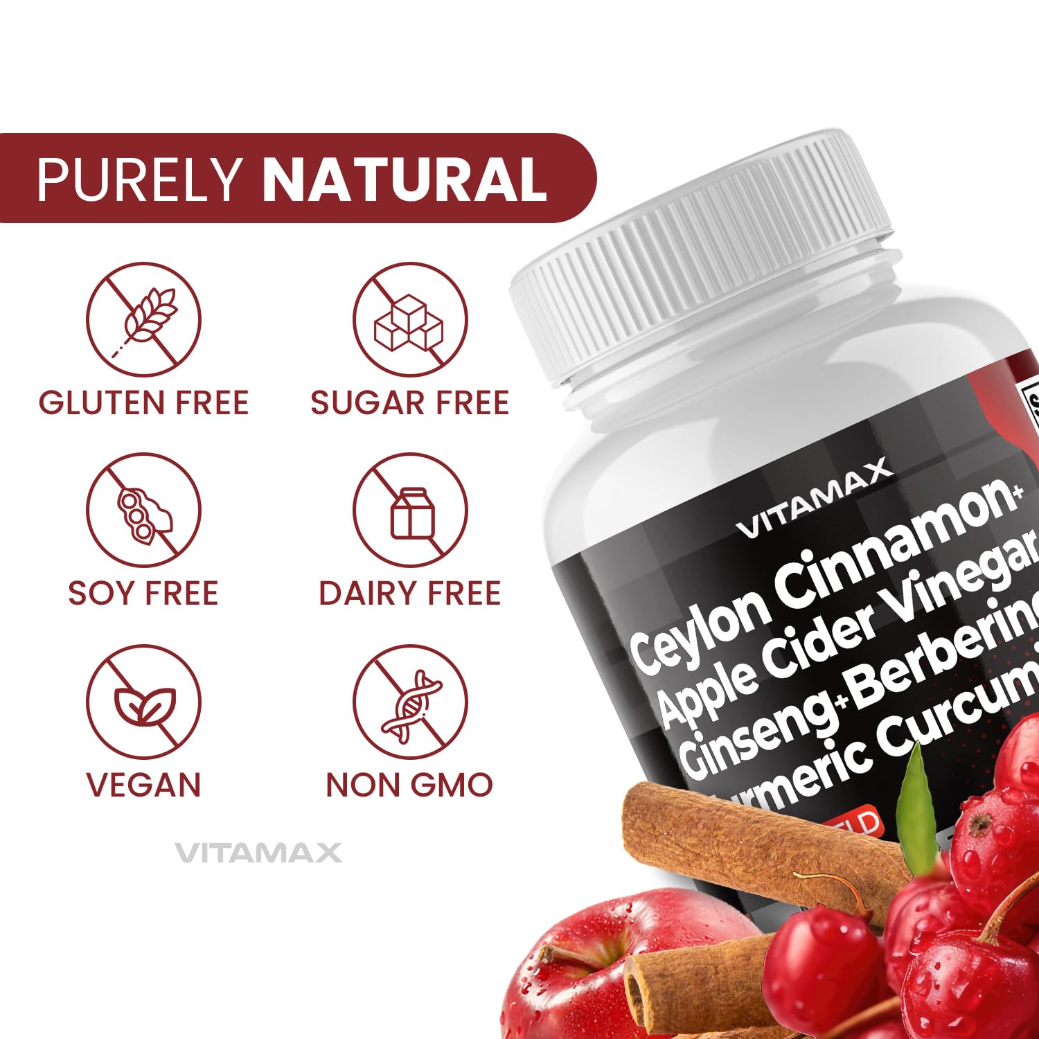 Vitamax envase lateral mostrando sellos y confianza de fabricación