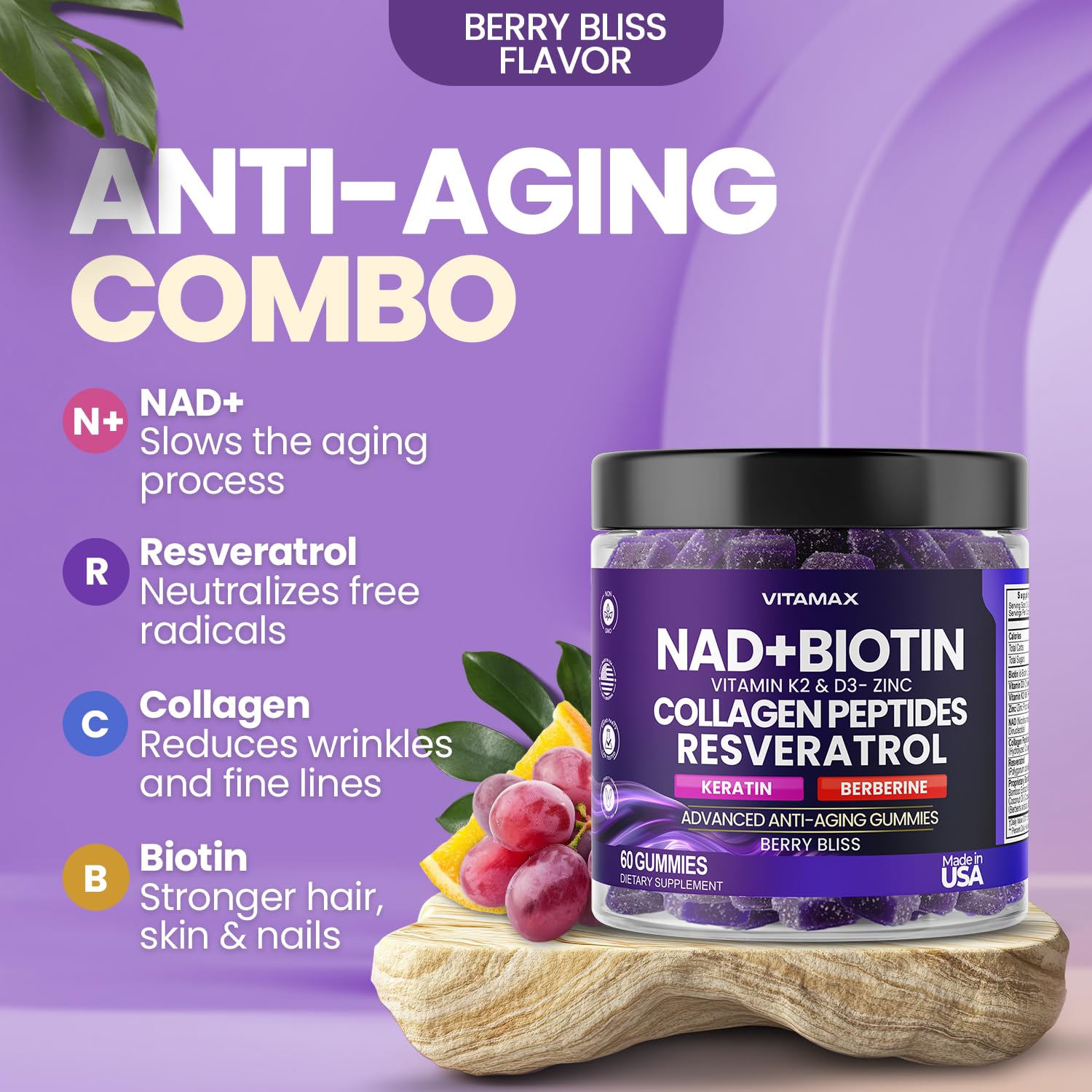 Vitamax etiqueta con lista de ingredientes y beneficio de calidad