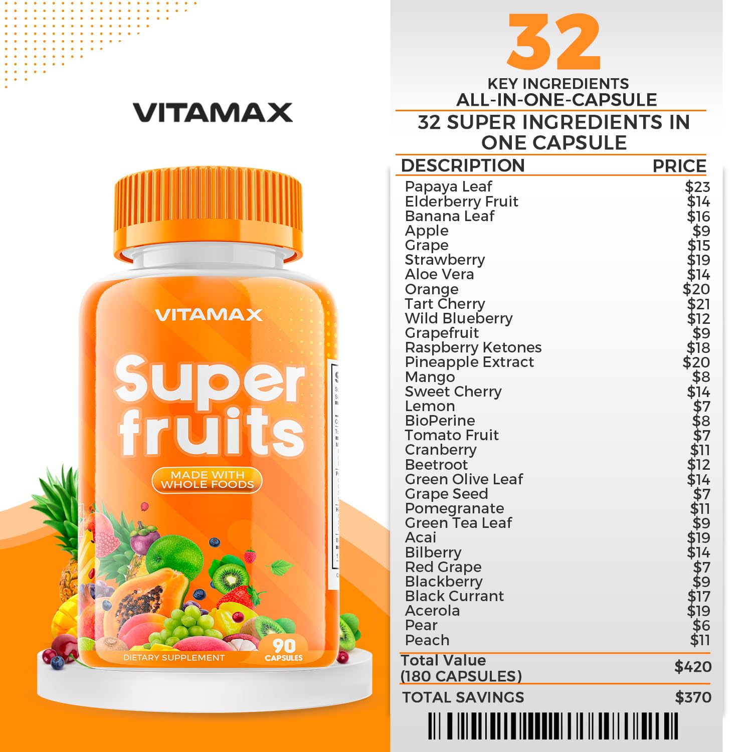 Vitamax en mesa de desayuno junto a alimentos, complemento para estilo de vida activo