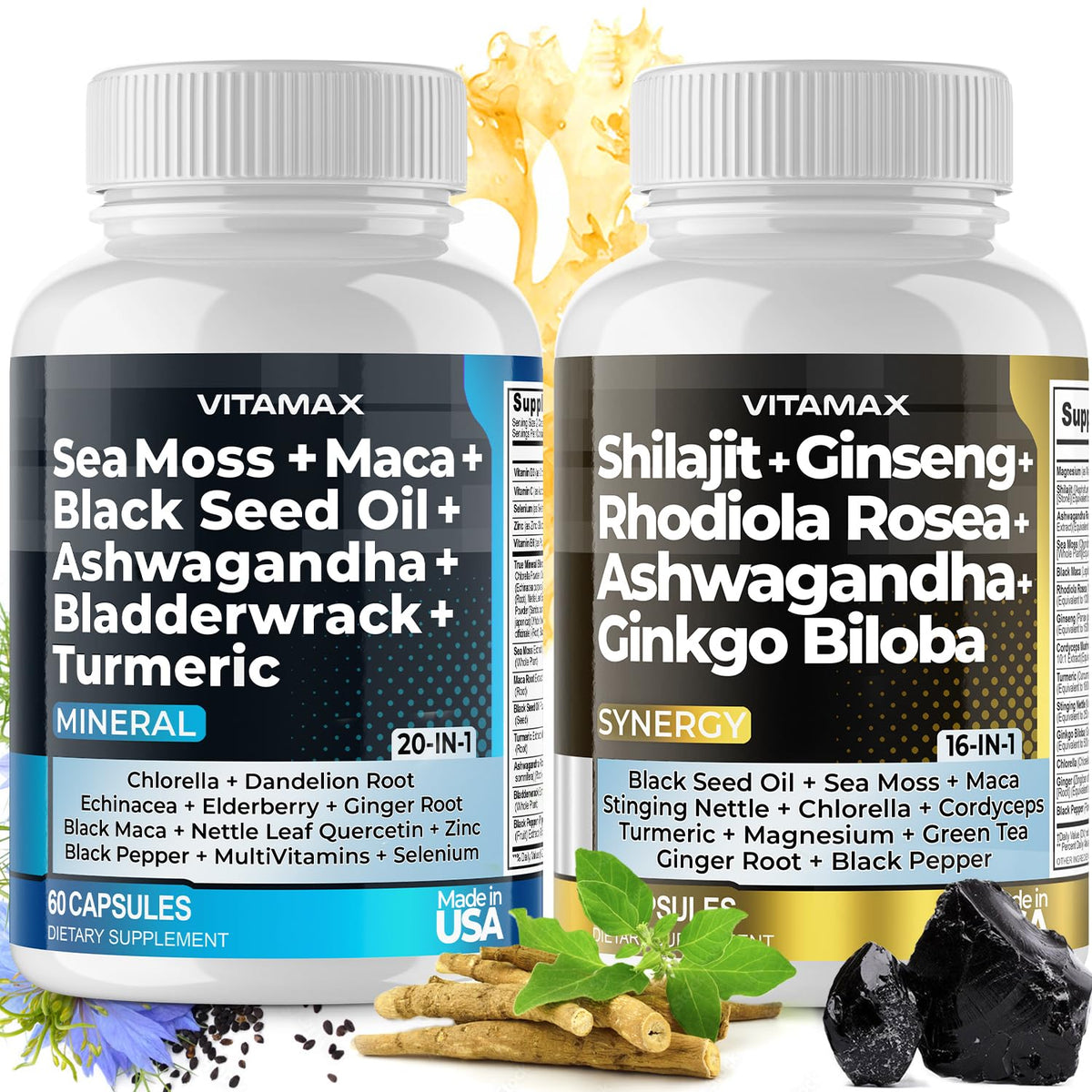 Vitamax vista frontal del empaque mostrando fórmula dual y beneficios