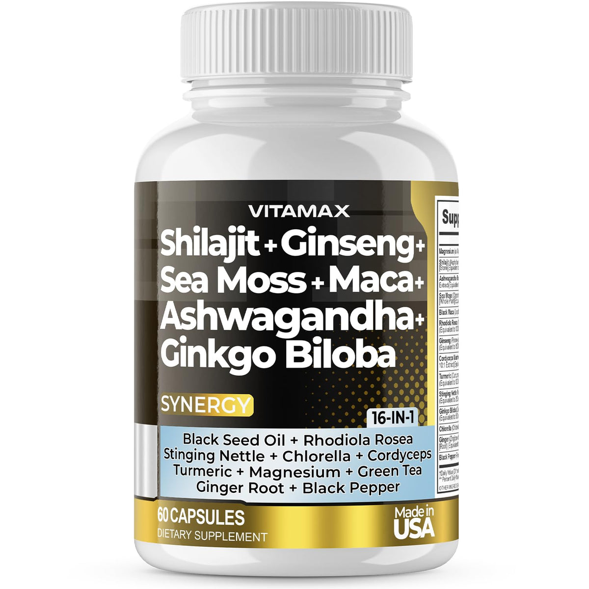 Vitamax envase frontal mostrando marca y fórmula 16 en 1, transmite confianza