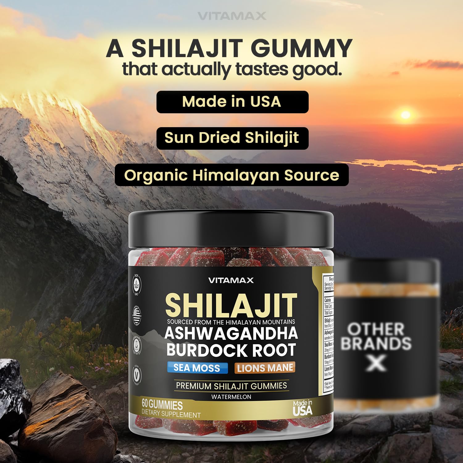 Etiqueta Vitamax con lista de ingredientes y beneficio transparencia de formula