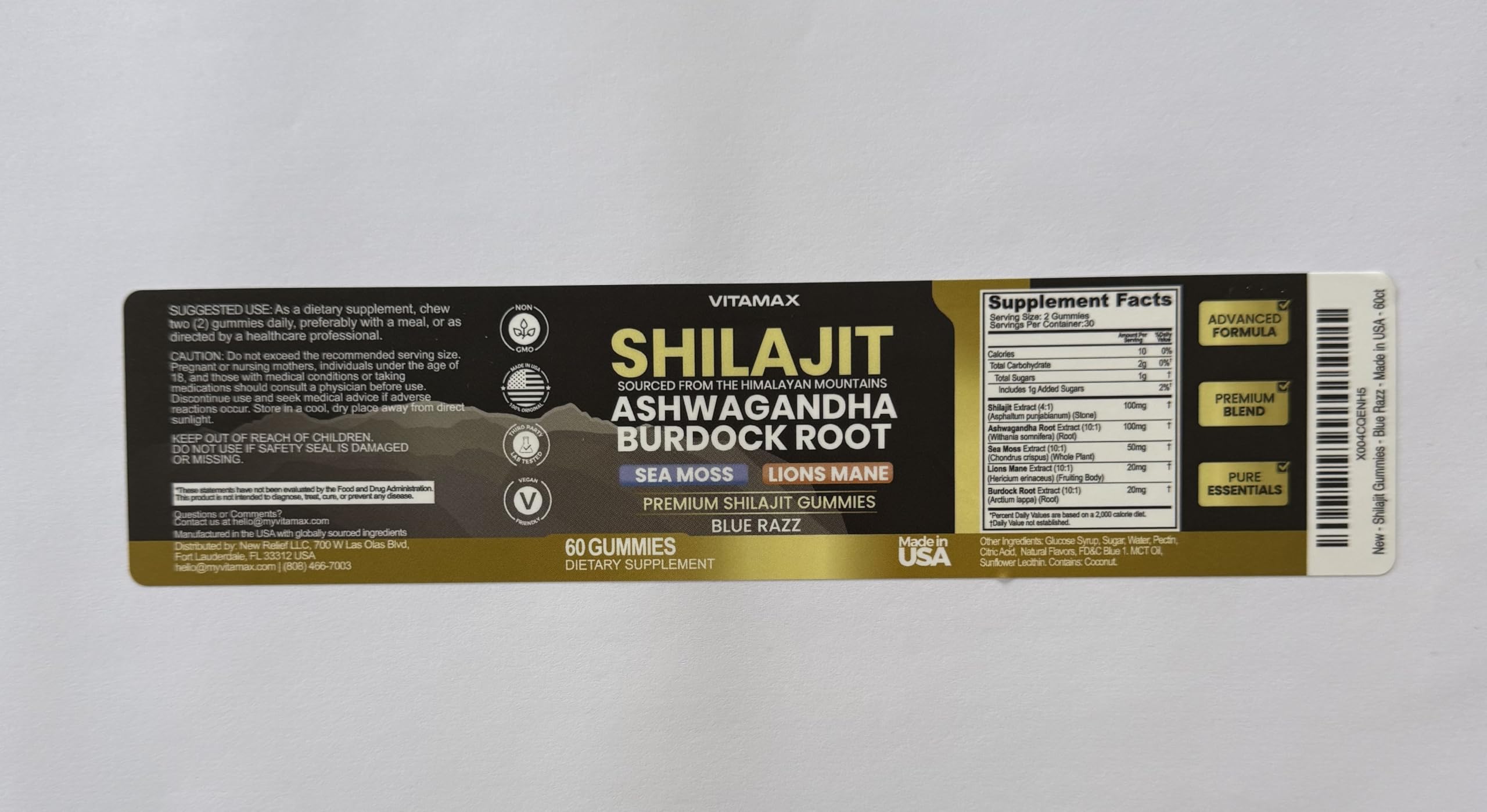 Vitamax etiqueta nutricional enfocada para ver ingredientes y transparencia