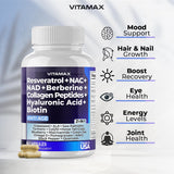 Vitamax ingredientes clave en primer plano, evidencia mezcla completa de nutrientes