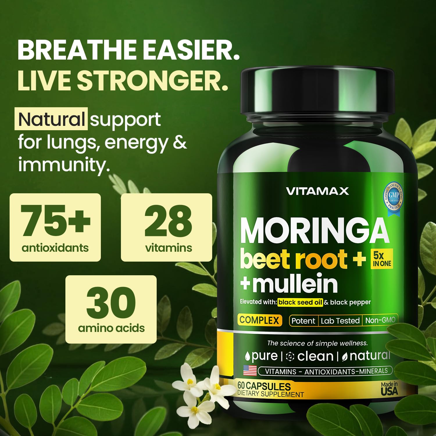 Vitamax ingredientes naturales: remolacha y moringa para energía vegetal