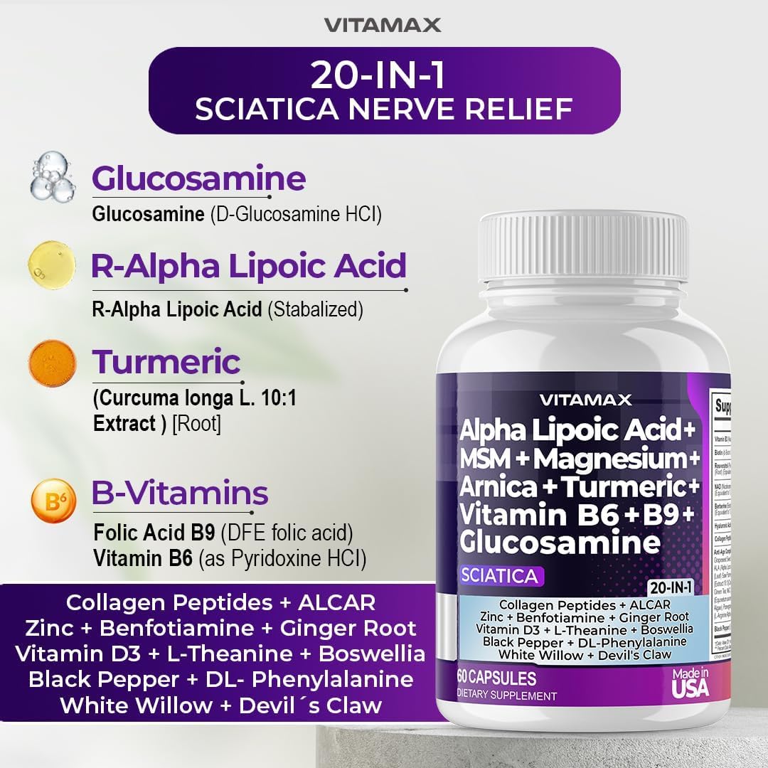Vitamax Nerve Plus caja y botella juntas, presentación profesional Made in USA