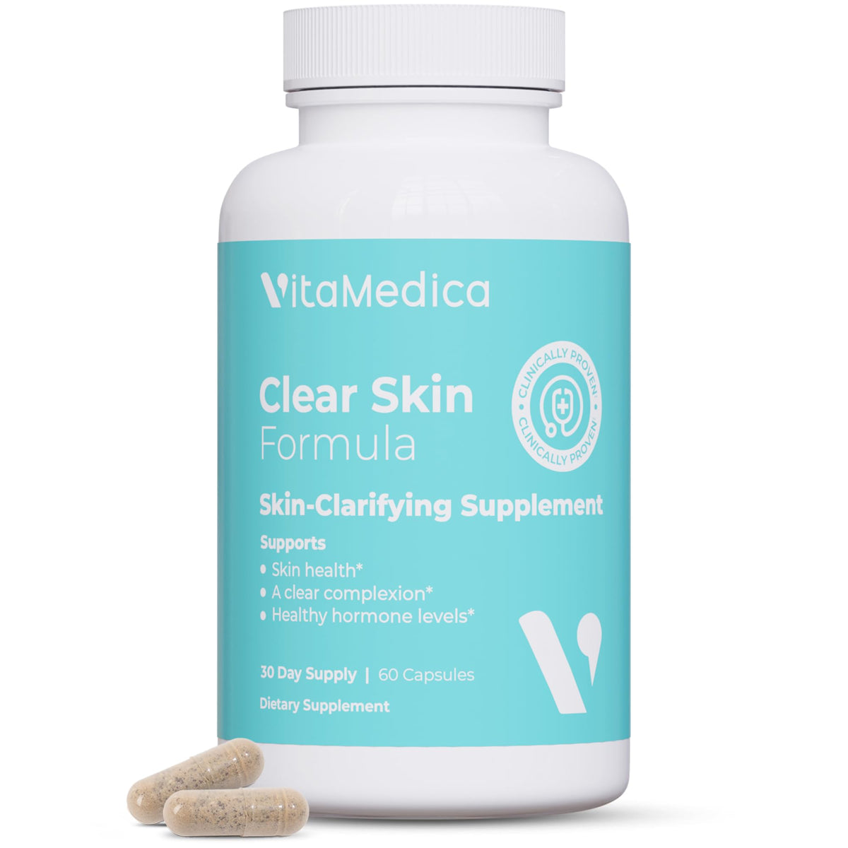 VitaMedica frasco frontal mostrando etiqueta clara y beneficios