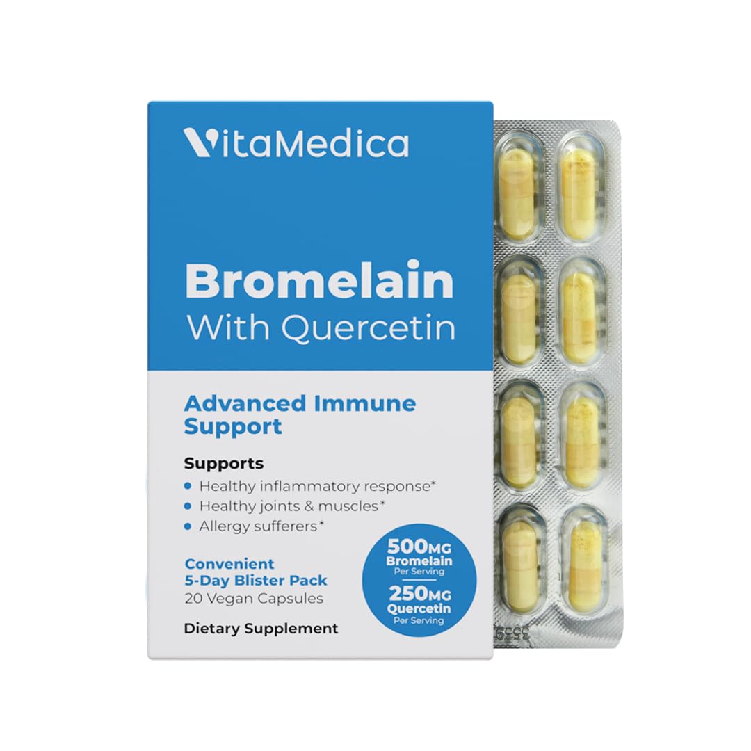 VitaMedica empaque frontal mostrando bromelina y quercetina, fácil identificación