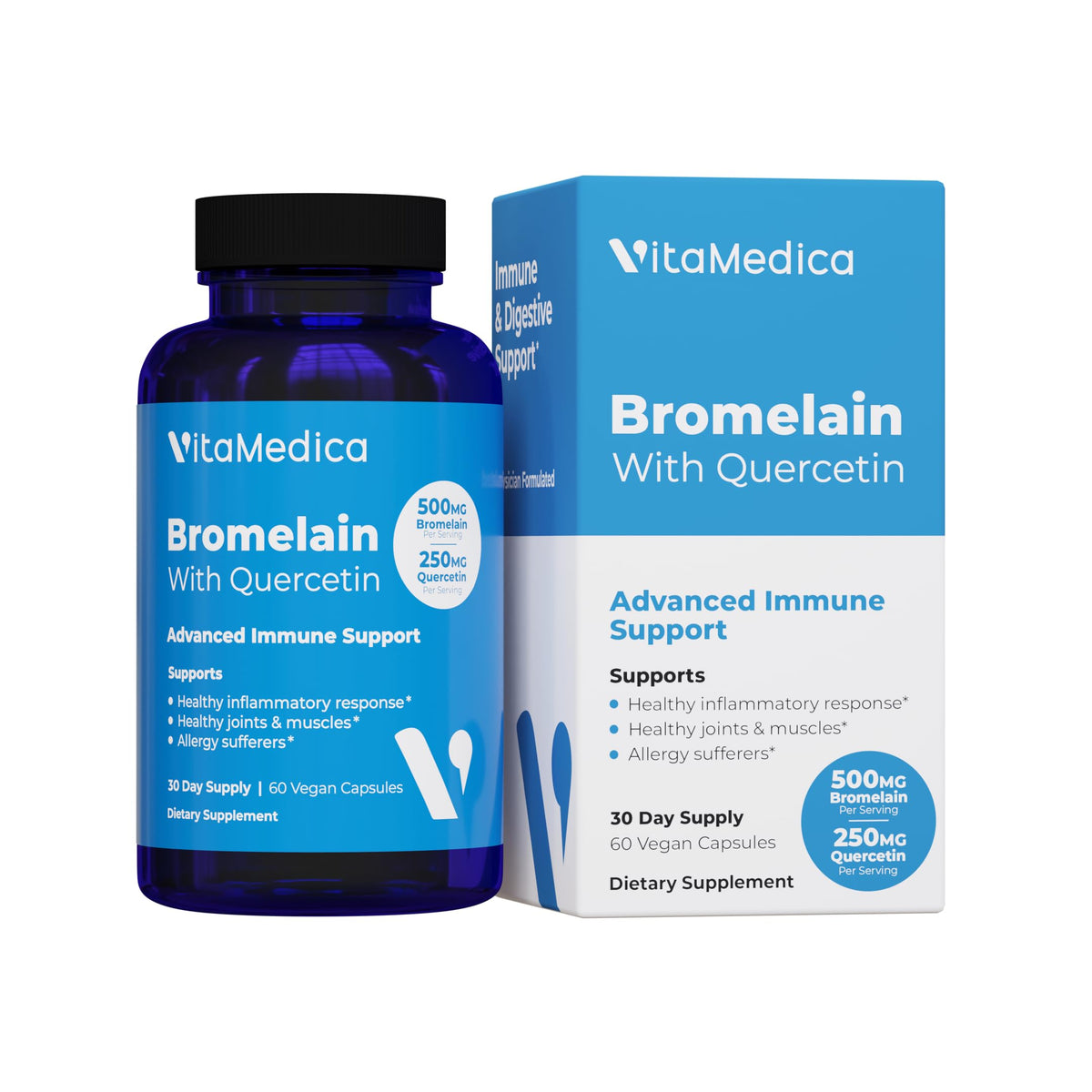 VitaMedica frente del empaque mostrando 60 cápsulas y beneficios clave