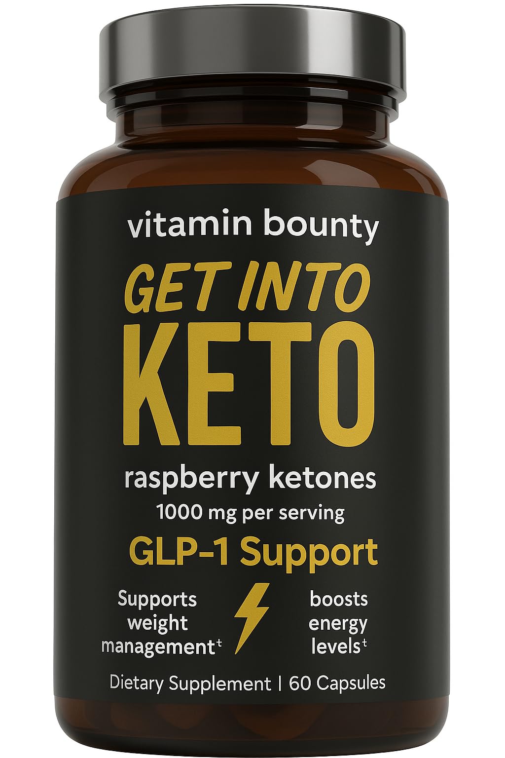 Vitamin Bounty frasco frontal mostrando el envase y beneficios de apoyo cetosis