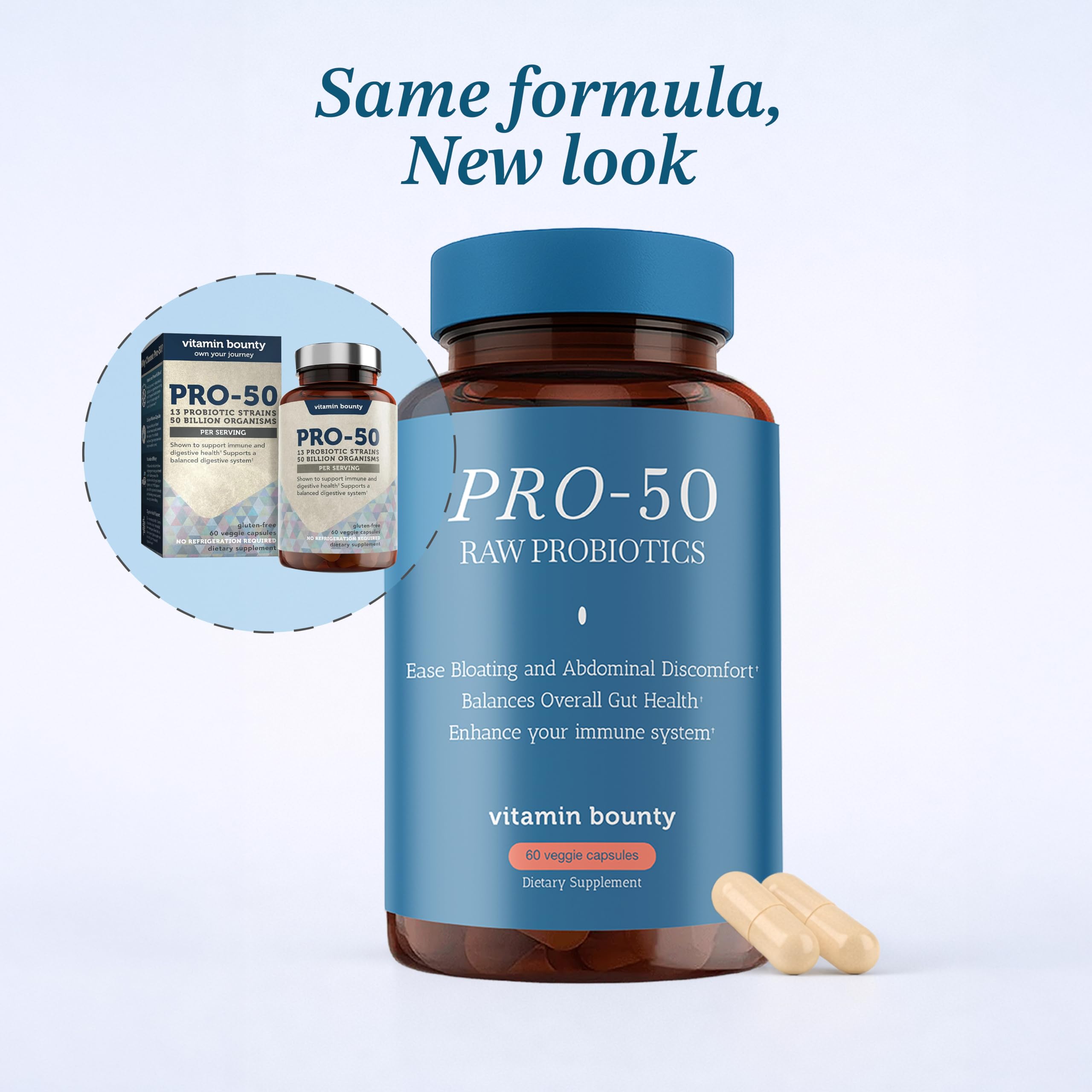 Vitamin Bounty etiqueta de ingredientes con lista de cepas y prebiótico