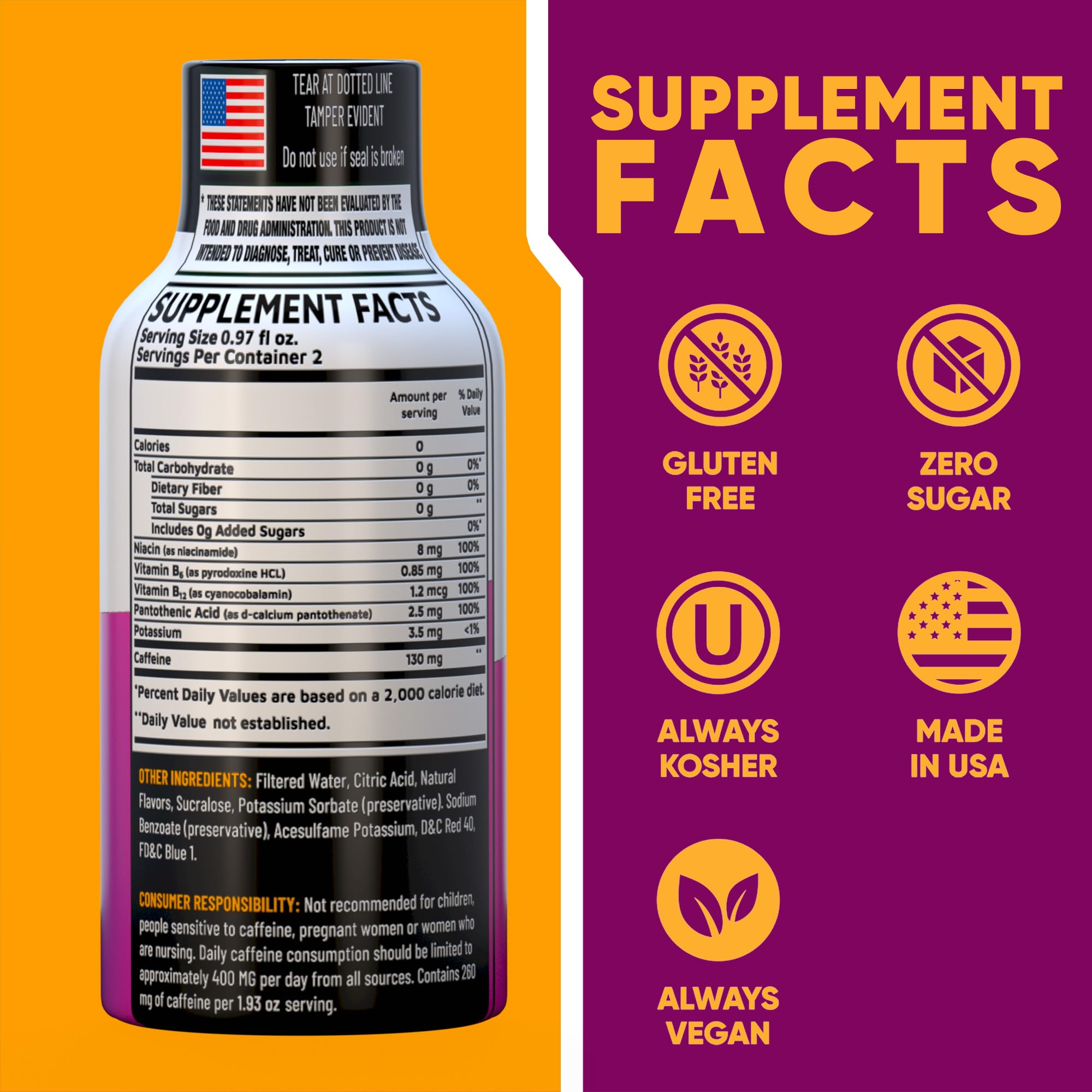 Vitamin Energy etiqueta en primer plano que destaca ingredientes clave y beneficios