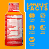 Vitamin Energy primer plano del líquido naranja y textura sin residuos