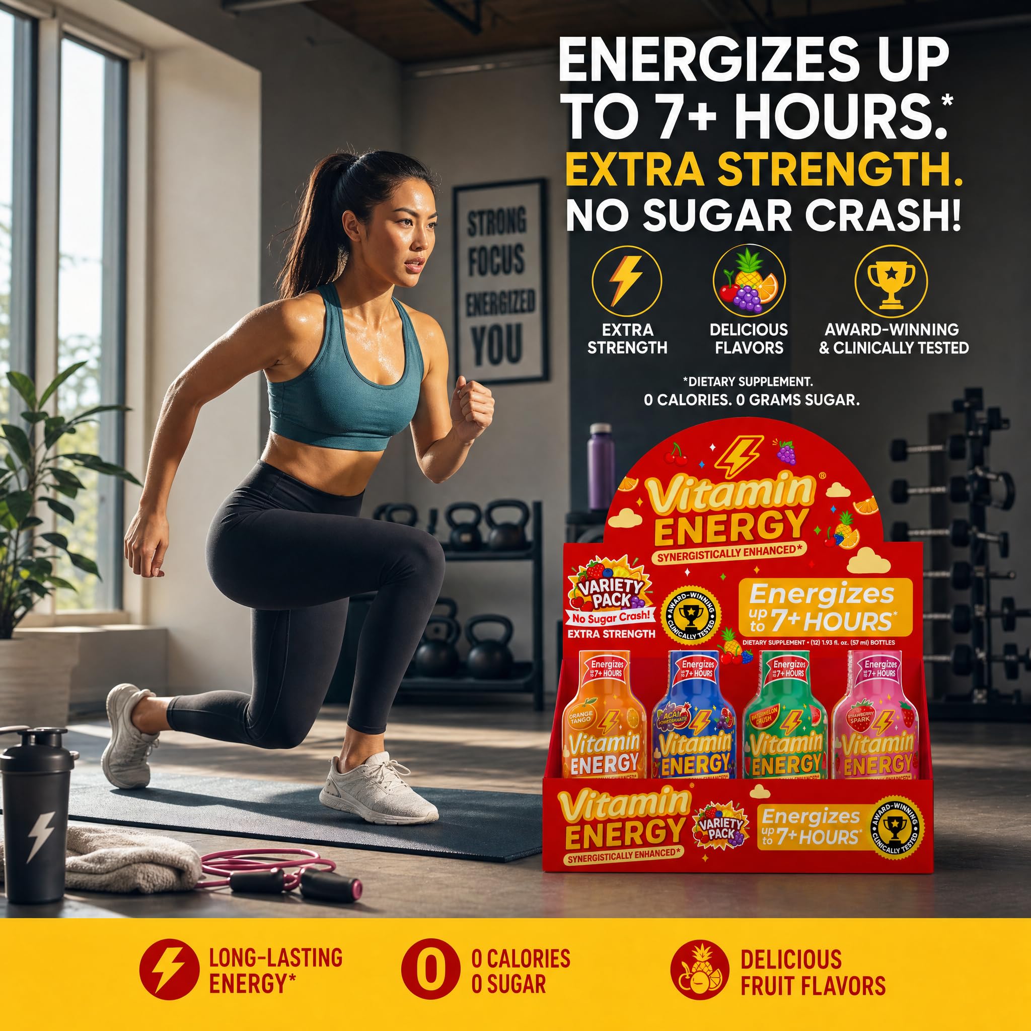 Vitamin Energy en uso en gimnasio portátil y conveniente para entrenar