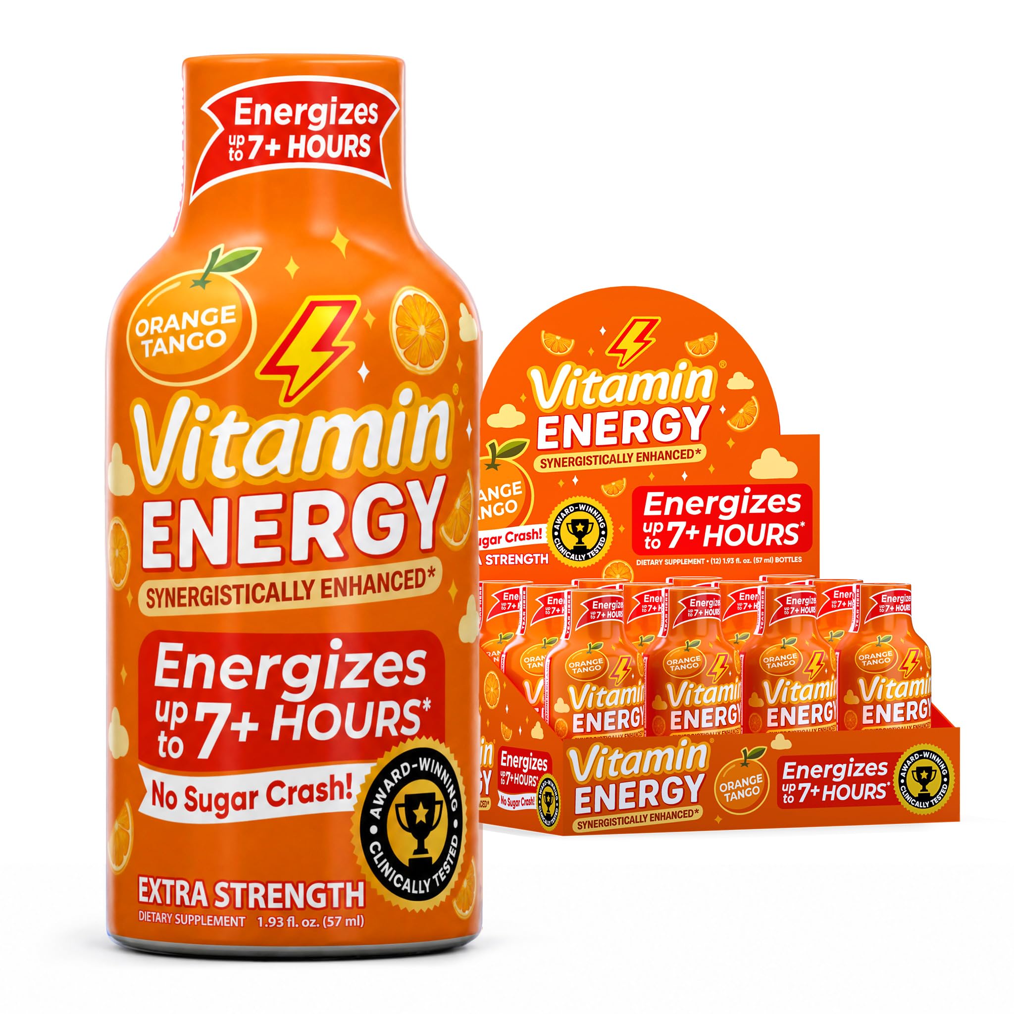 Vitamin Energy frontal del envase mostrando sabor Orange Tango y beneficio energía prolongada