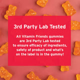 Vitamin Friends bote abierto revelando gomitas cítricas, fácil consumo diario