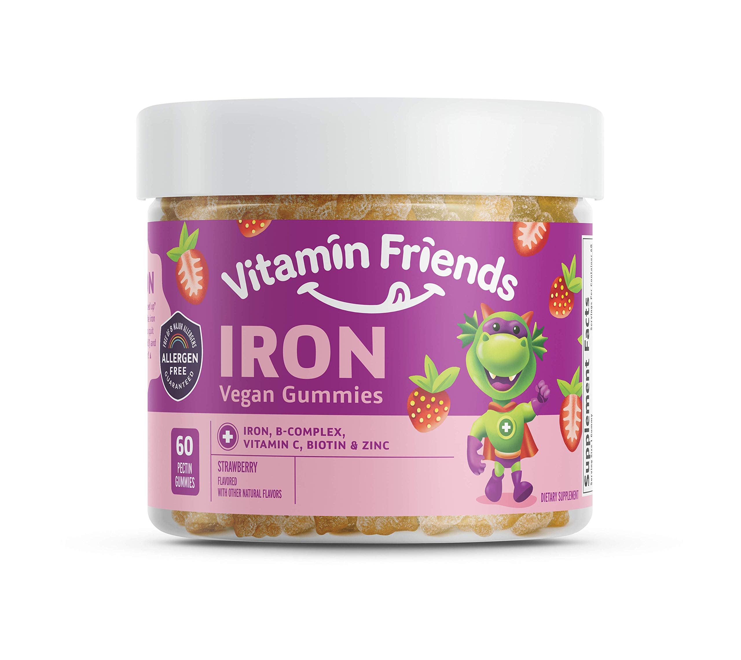 Vitamin Friends empaque frontal mostrando 60 días y sabor fresa, fácil identificación