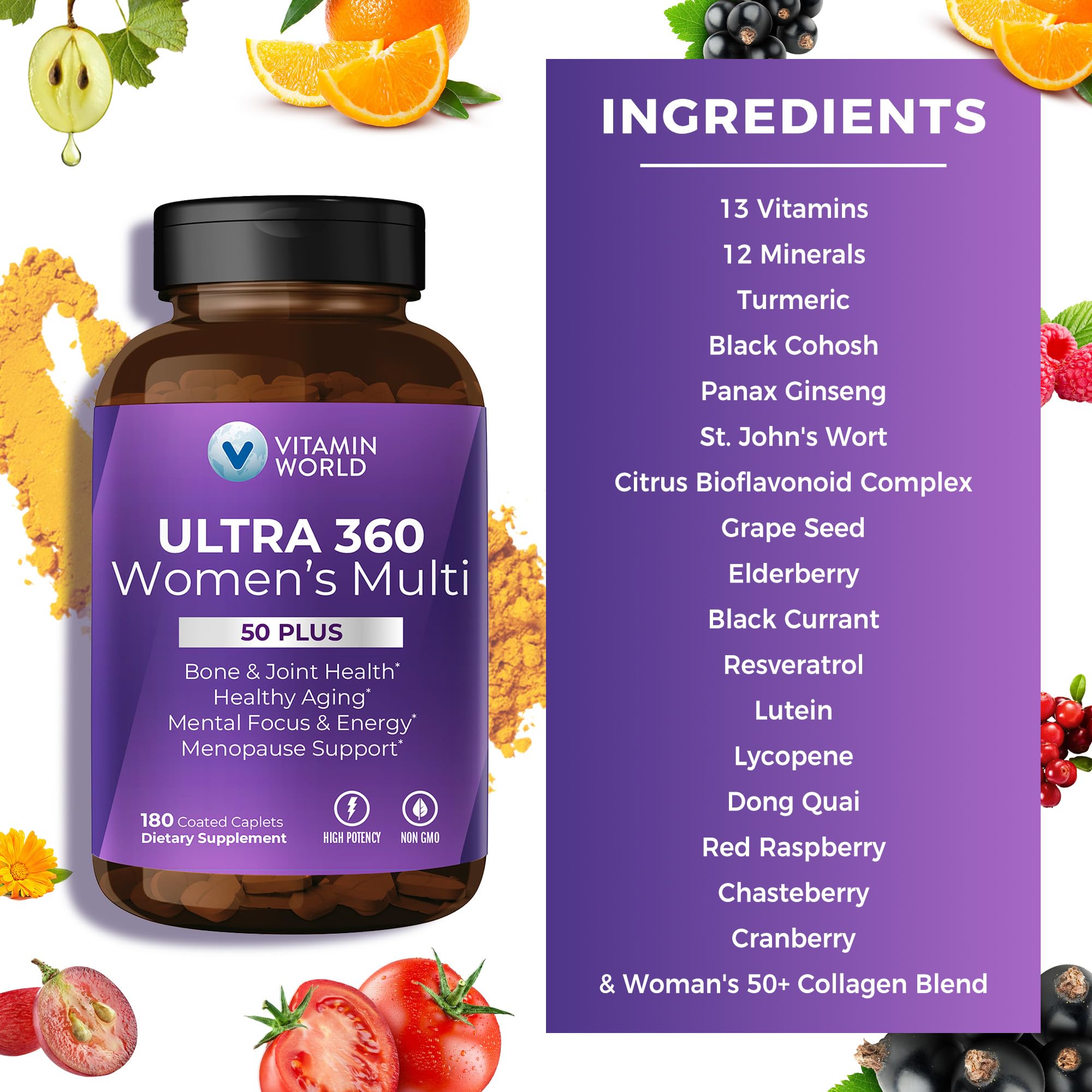 Vitamin World botella abierta con capletas visibles para control de porción