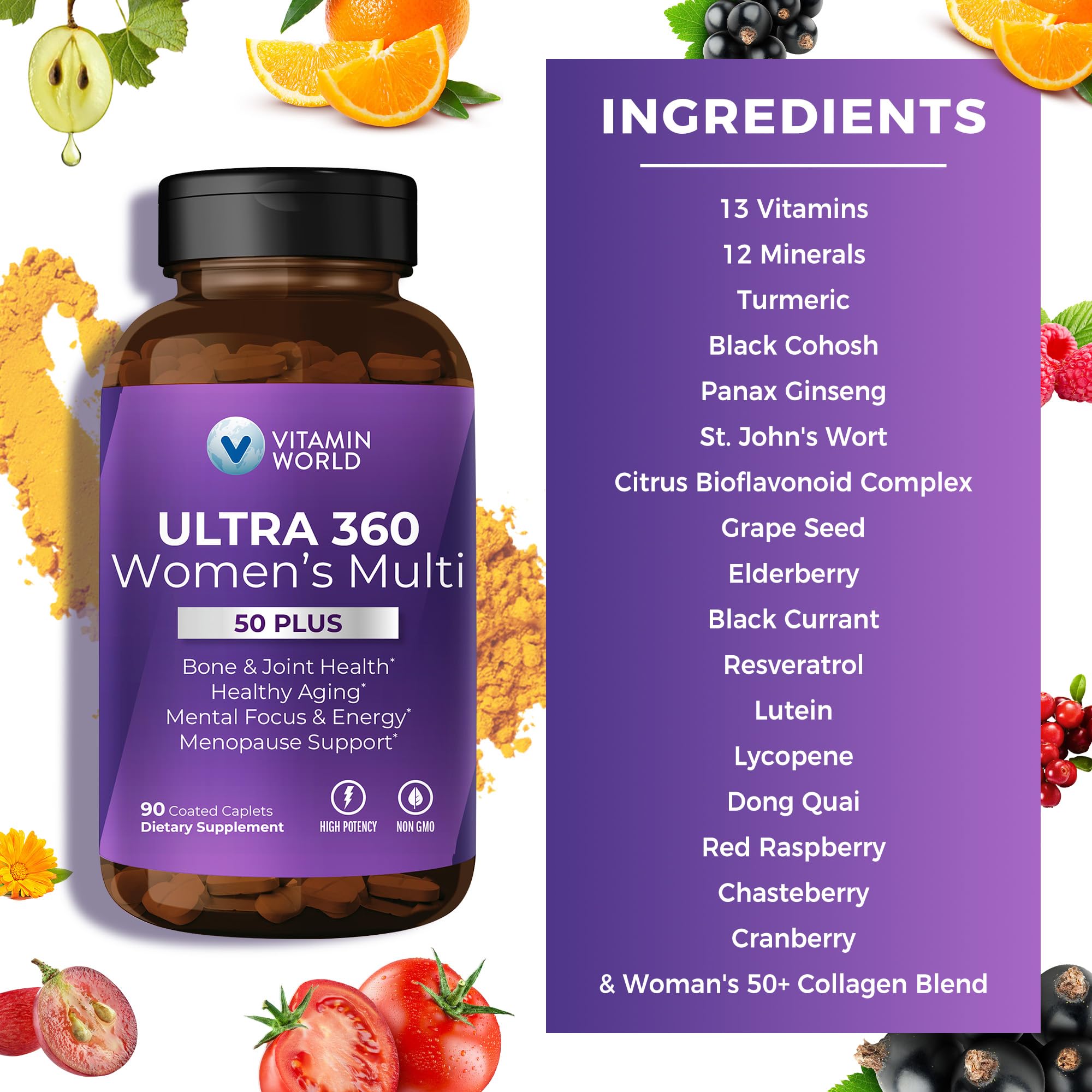 Vitamin World etiqueta nutricional legible con vitaminas y minerales