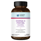 Vitamin World frente del envase mostrando botella y cantidad 180 cápsulas, confianza y calidad