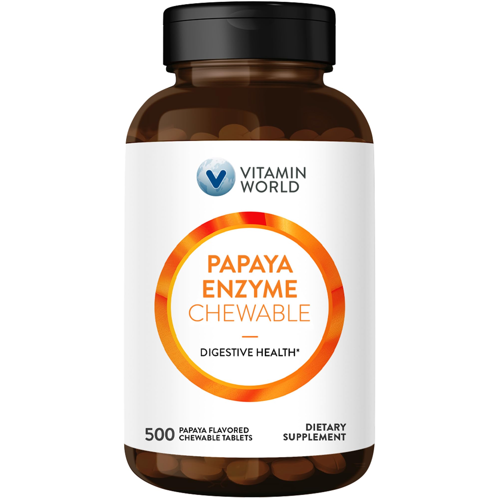 Vitamin World envase frontal Papaya Enzymes mostrando beneficio digestivo rápido