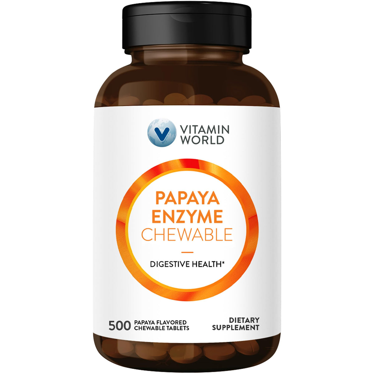 Vitamin World envase frontal Papaya Enzymes mostrando beneficio digestivo rápido