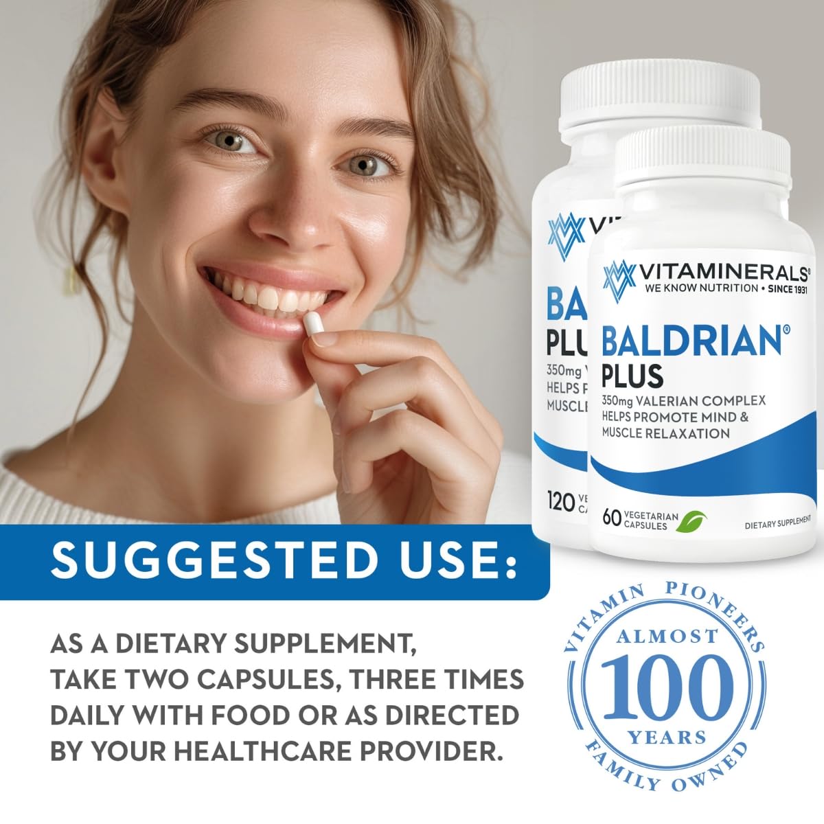 Bote de Vitaminerals Baldrian® Plus junto a una rutina matutina en mesa; beneficio: integración diaria simple.