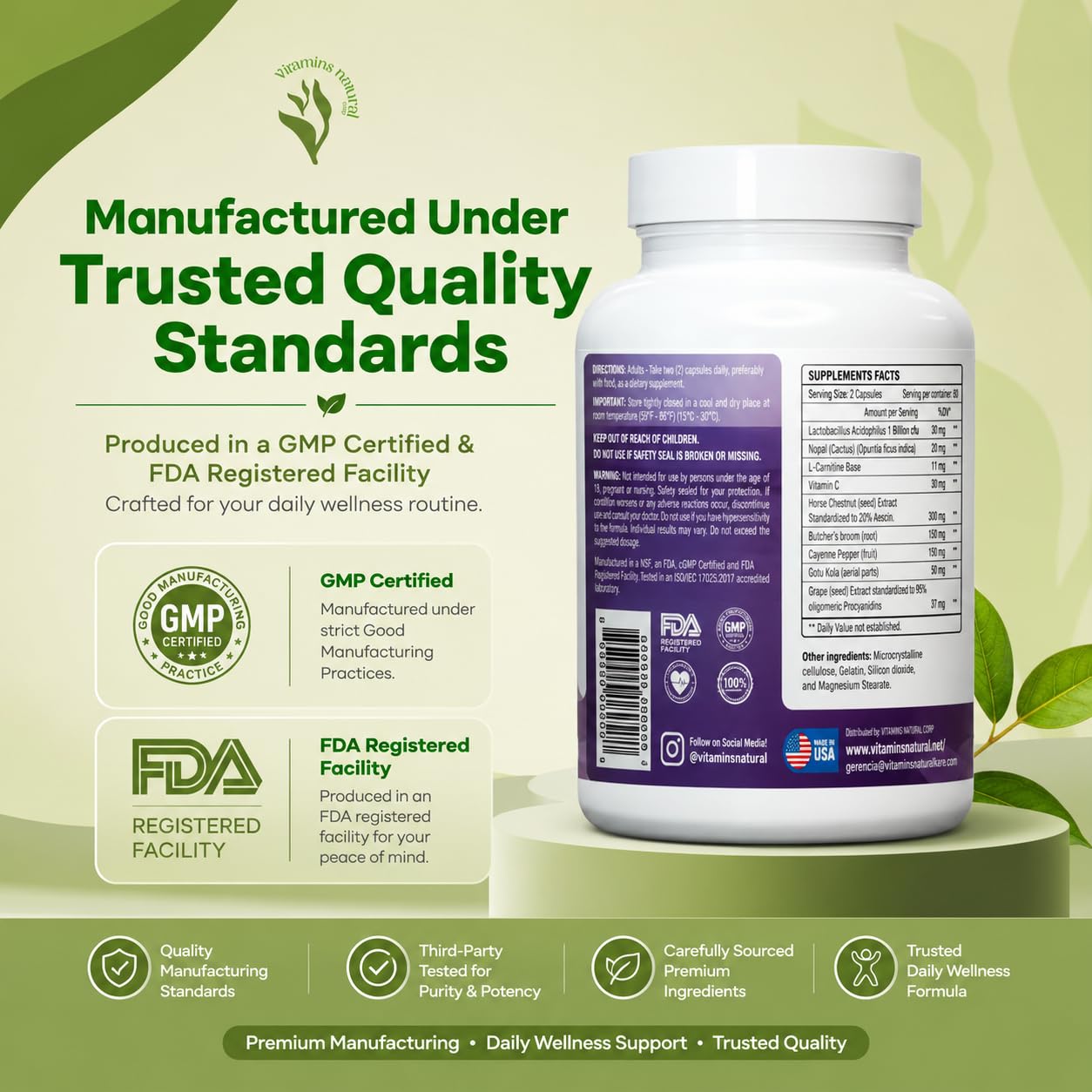 VITAMINS NATURAL CORP frasco CircuVeins comparado con moneda para tamaño