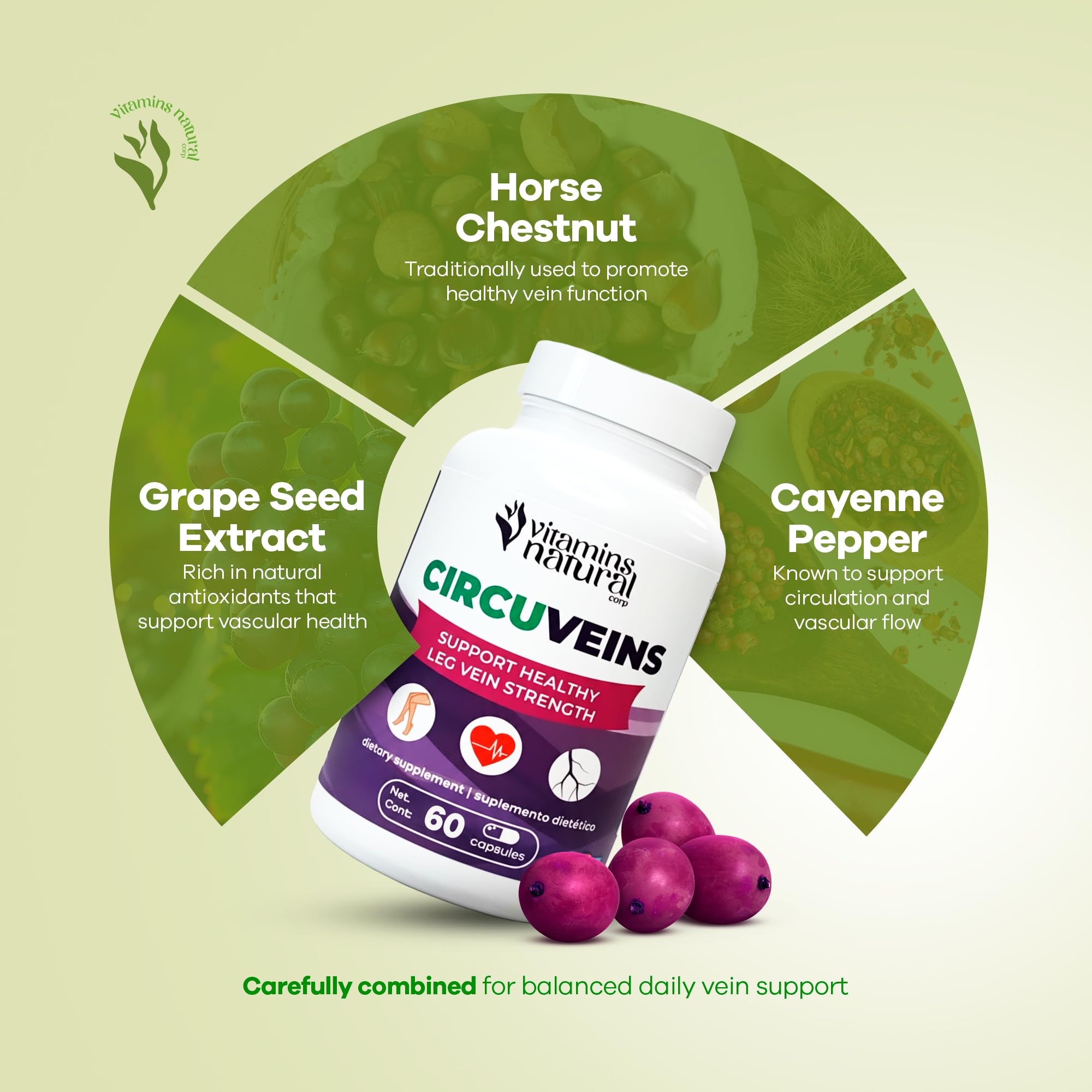 VITAMINS NATURAL CORP primer plano cápsula CircuVeins detalle y pureza