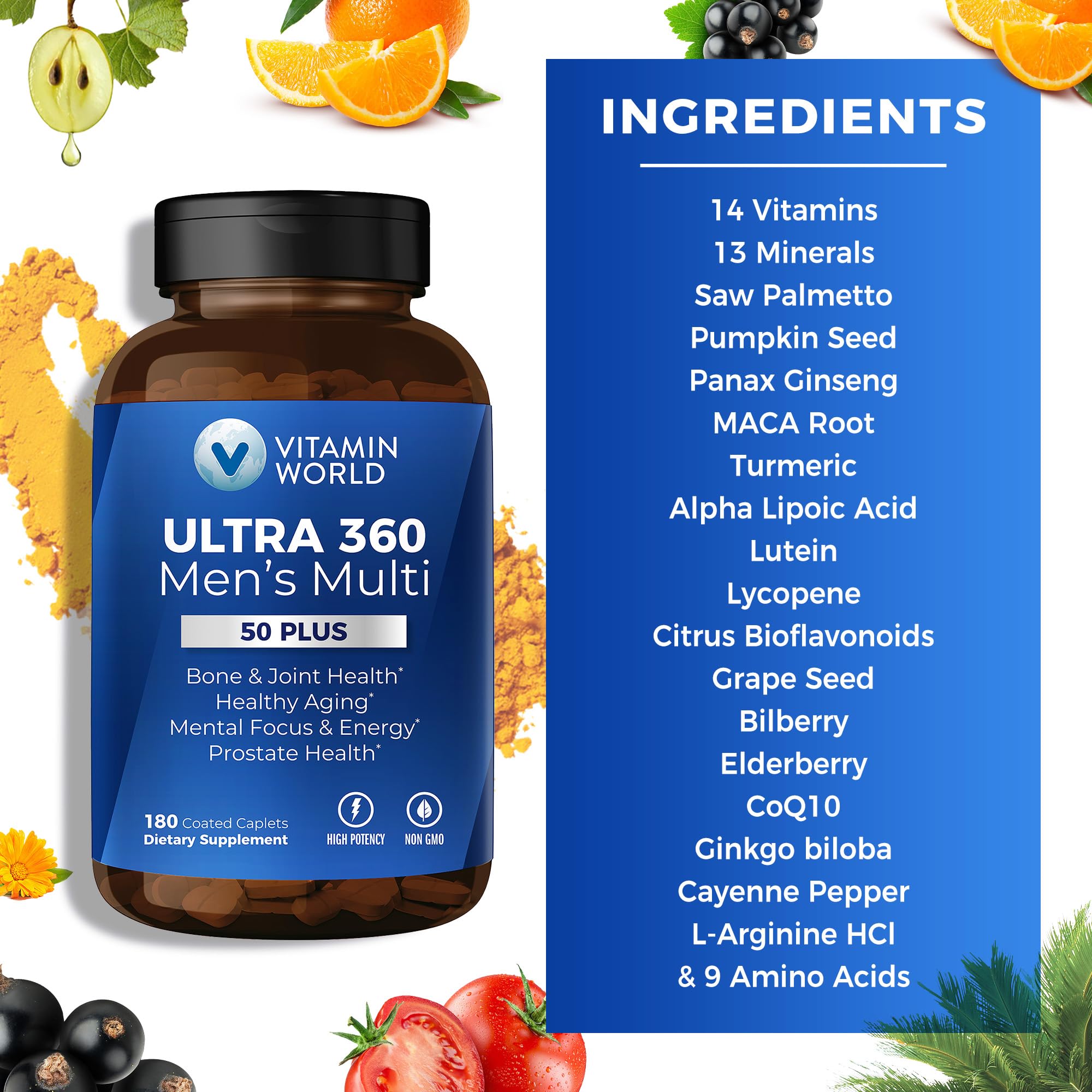 Vitamin World envase abierto con caplets dispersos para visualización del contenido