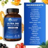 Vitamin World envase abierto con caplets dispersos para visualización del contenido