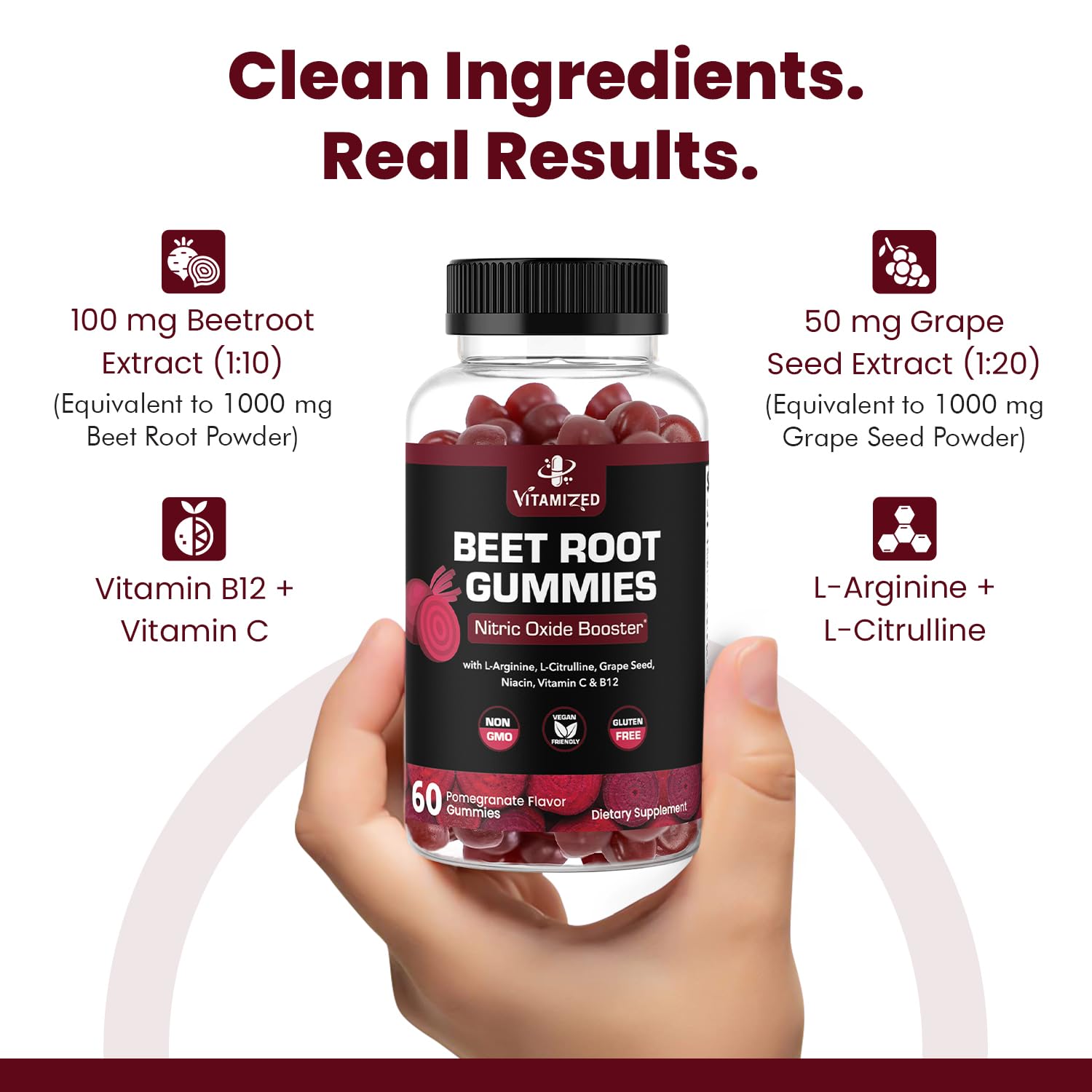 VITAMIZED etiqueta nutricional legible con ingredientes y beneficios informativos