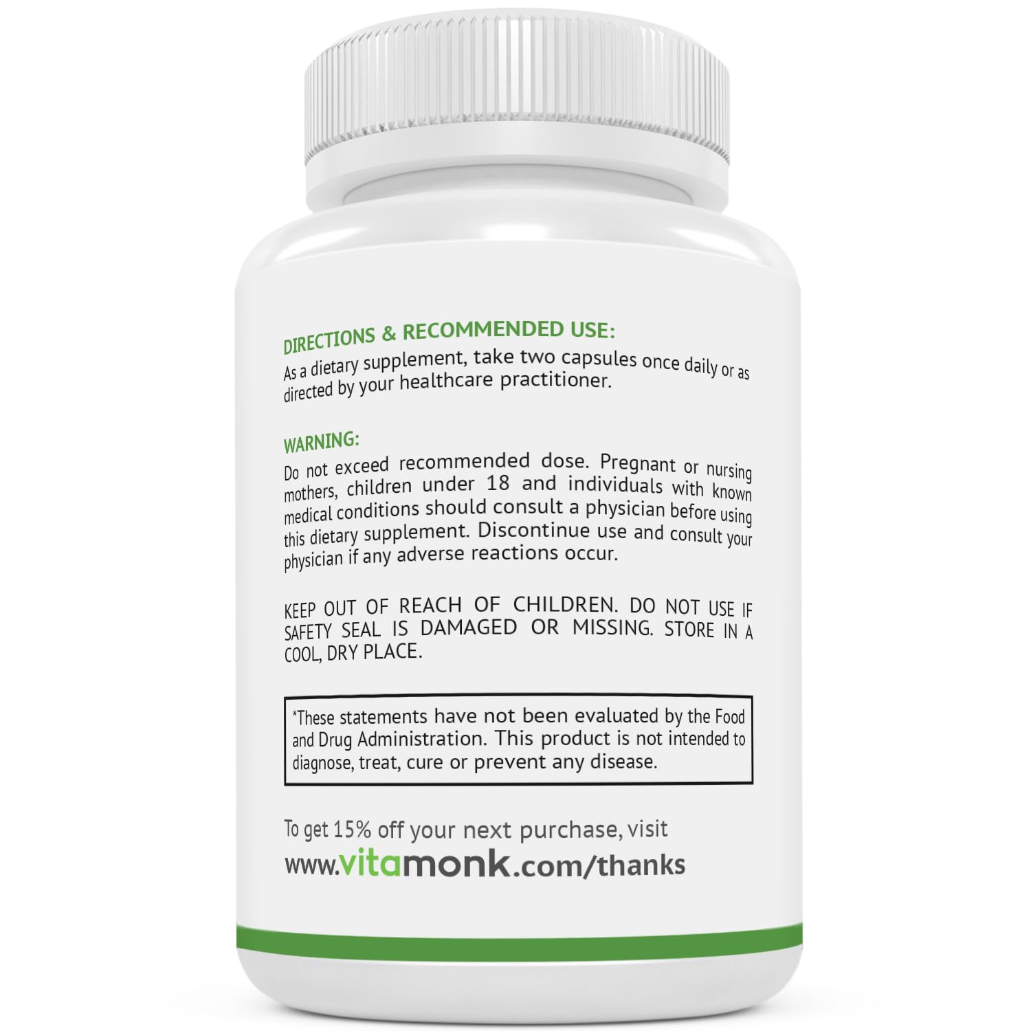 VitaMonk botella abierta con cápsulas para visualizar cantidad por envase