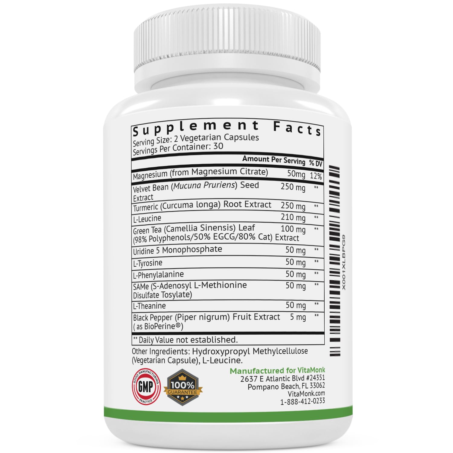 VitaMonk Dopify extracto de Mucuna pruriens cerca destacando precursor dopamina