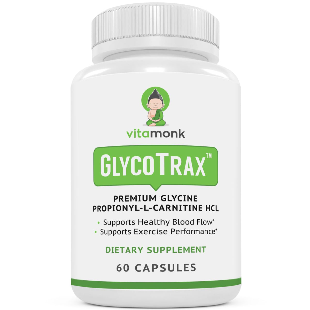 VitaMonk GlycoTrax frontal del envase mostrando etiqueta y beneficio claro
